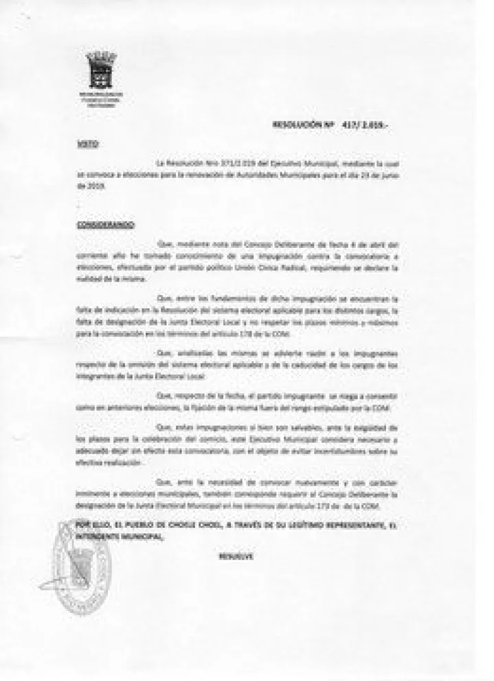 Tras la victoria de Juntos, se suspendieron las elecciones en Choele Choel