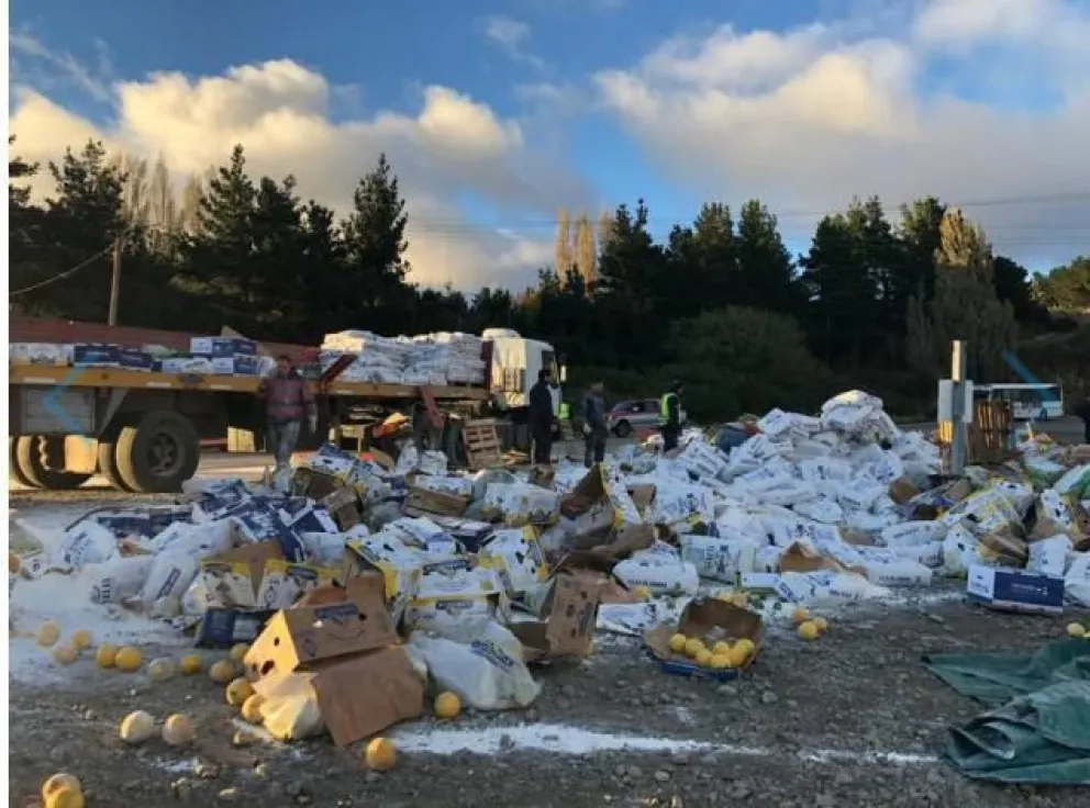 Volcó un camión y varias personas se llevaron la mercadería del acoplado