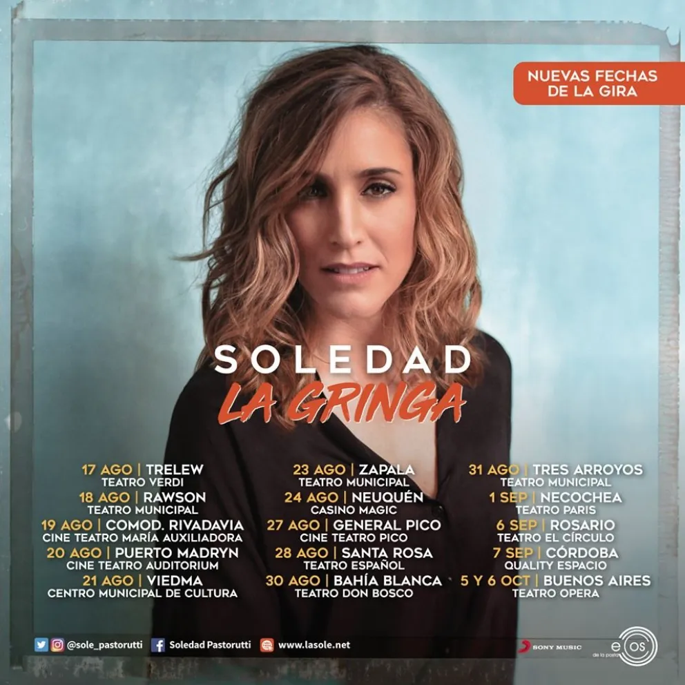 Soledad eligió a Viedma como parte de su nueva gira