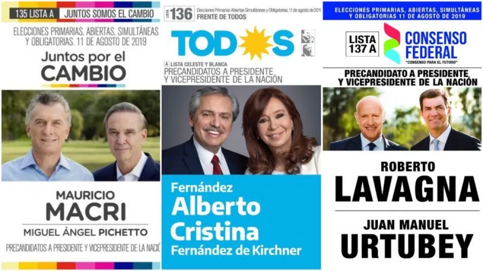 Así son todas las boletas de los candidatos presidenciales para las PASO