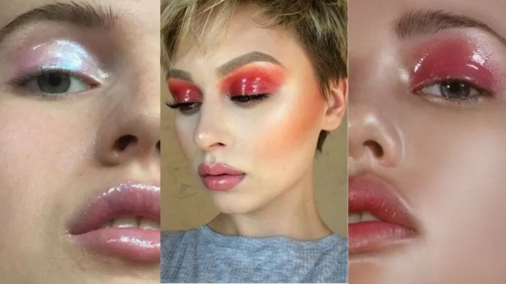 Piel "glossy" y smokey eye en colores, lo que se viene