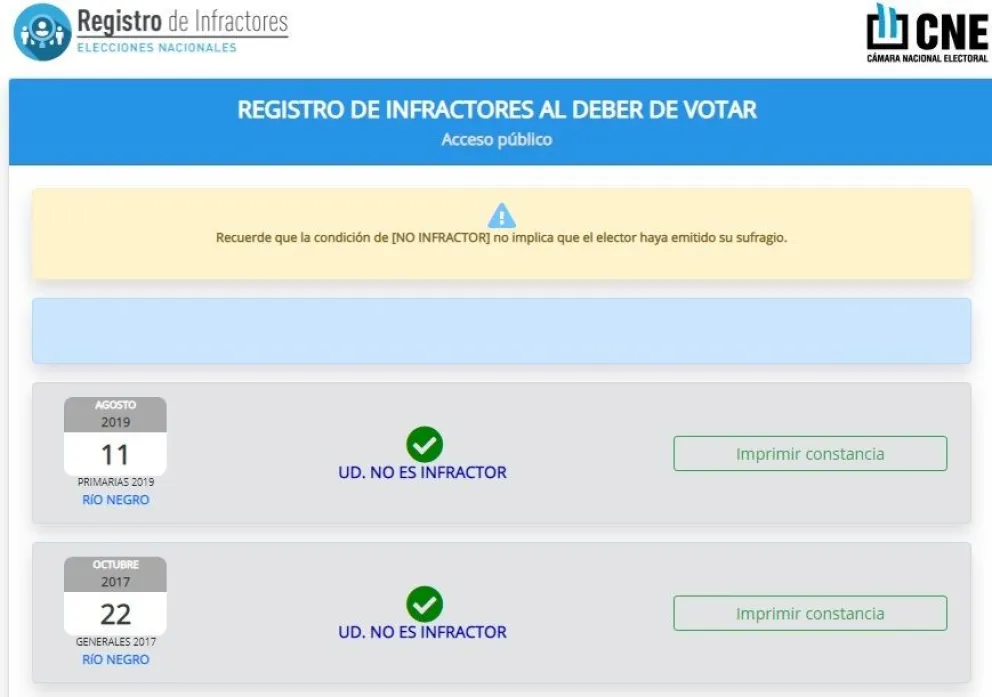 Consultá si estás en la lista de infractores por no ir a votar