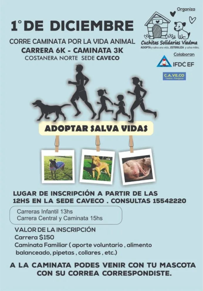 El 1 de diciembre se realizará Corre Caminata por la Vida Animal