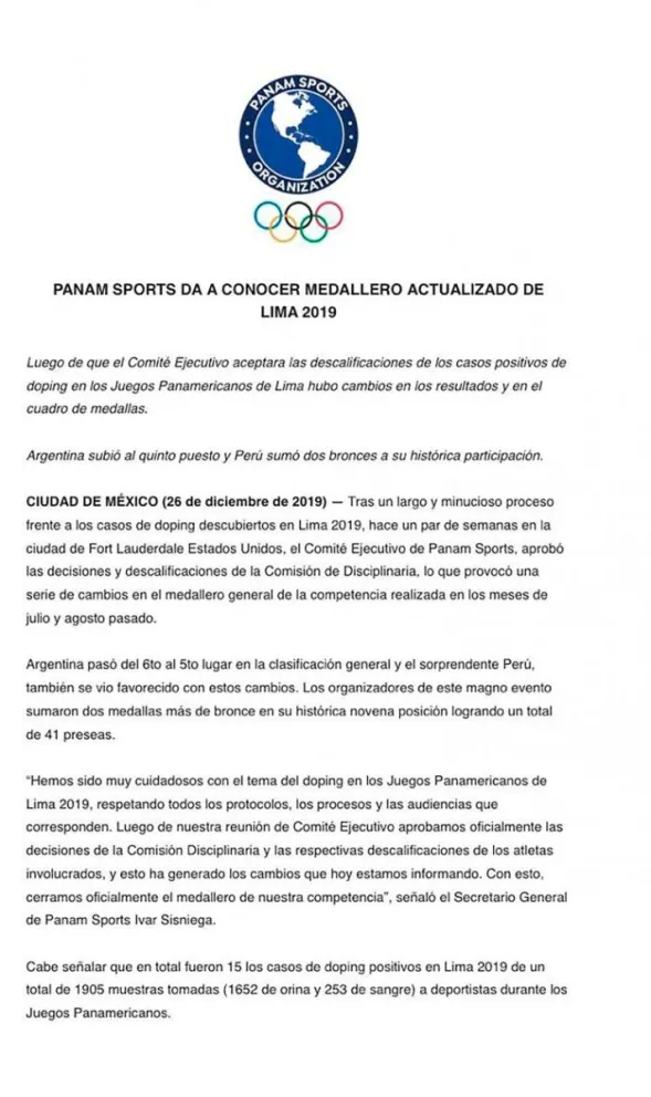 Argentina ascendió al quinto puesto