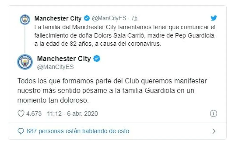 Falleció la madre de Pep Guardiola por coronavirus