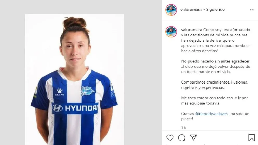 Valentina Cámara anunció su salida del Alavés
