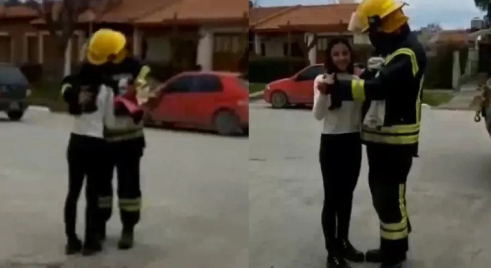 Bombero sorprendió a su hija para el cumple de 15