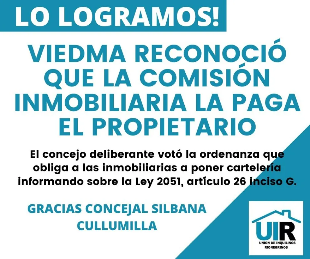 Viedma reconoció que la Comisión Inmobiliaria la pagan los propietarios