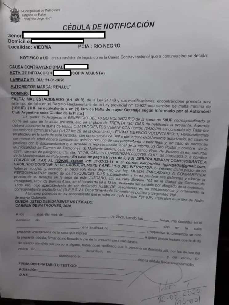 Le labraron una multa en enero y lo notificaron en septiembre