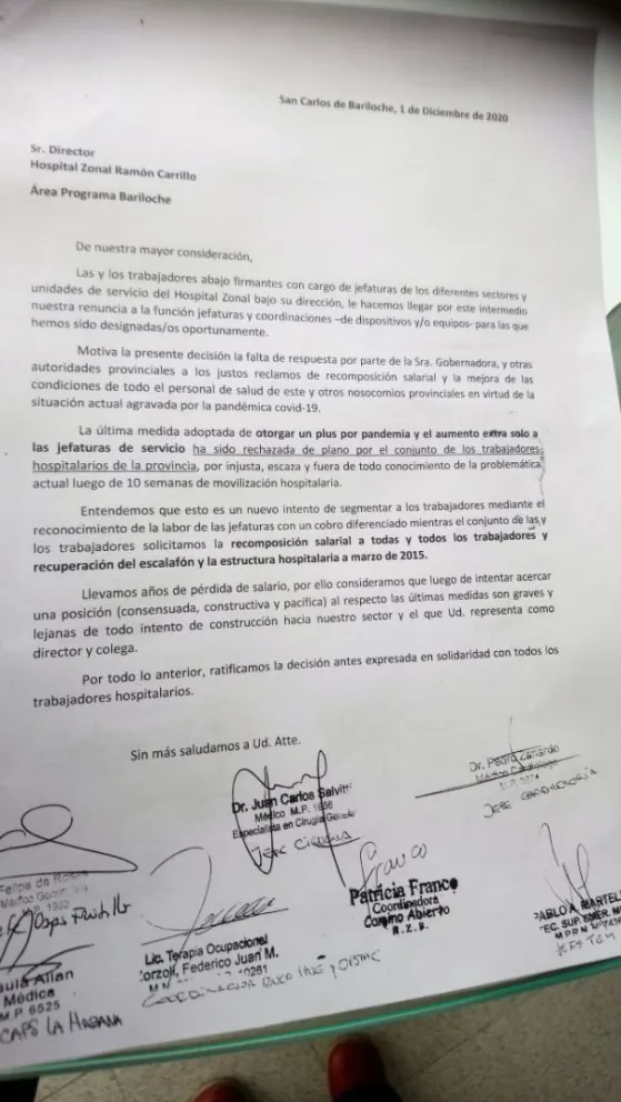 Renunciaron los jefes hospitalarios de Roca y Bariloche