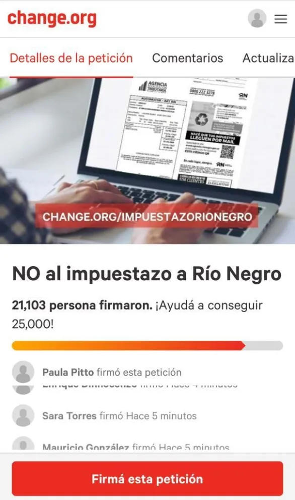 Juntan firmas contra el impuestazo en Río Negro