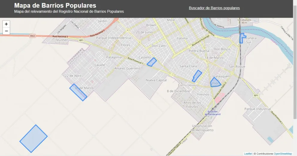 Estos son los barrios populares registrados en Viedma