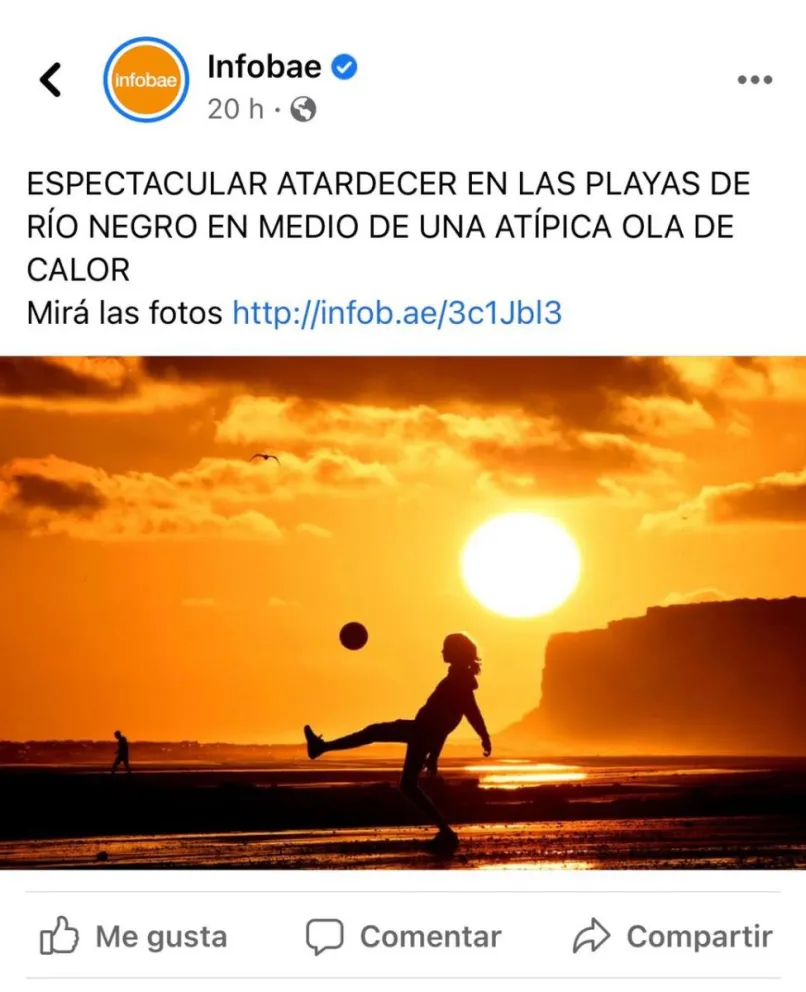 Medios nacionales reflejaron el espectacular atardecer en las playas de Río Negro