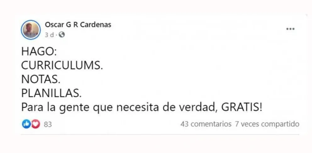 Se ofreció para confeccionar currículums gratis: “La gente necesita trabajar"