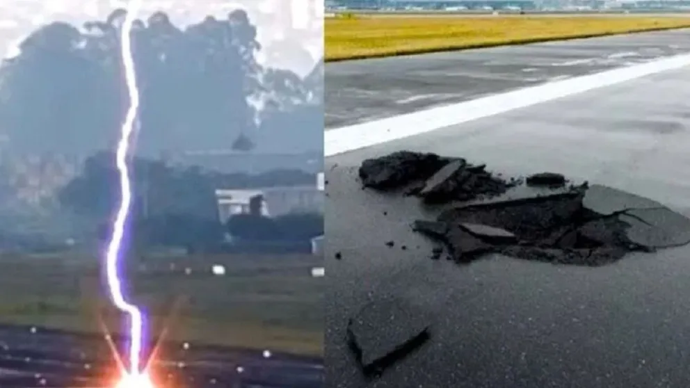 Video: cayó un rayo y abrió un agujero en la pista del aeropuerto de San Pablo