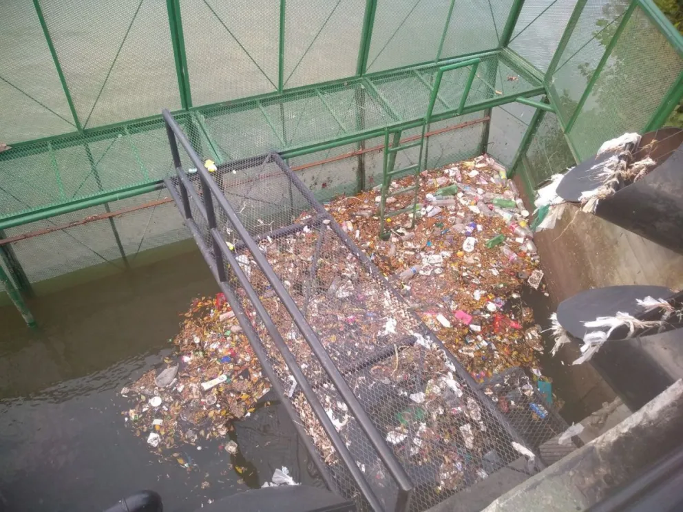 Un canasto metálico que contribuye a la descontaminación del río Negro