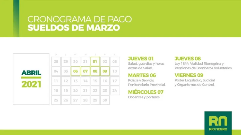 El 1 de abril comienza el cronograma de pago a estatales rionegrinos