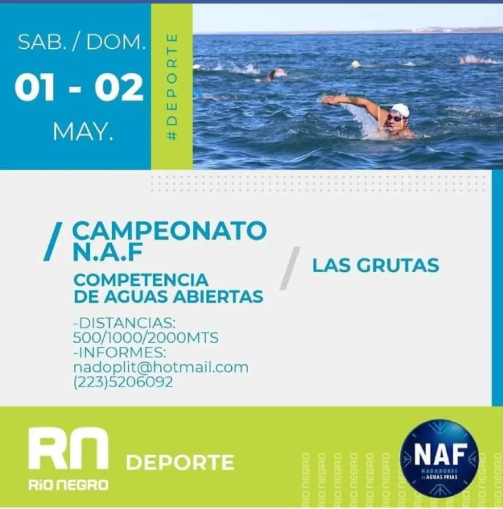 Natación en aguas abiertas: la fecha de Las Grutas será presentada el viernes
