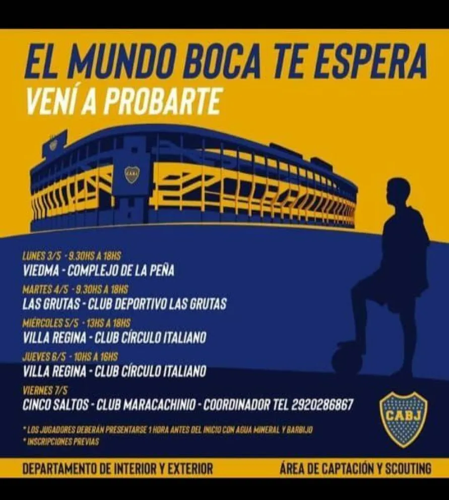 Boca prueba jugadores en Viedma