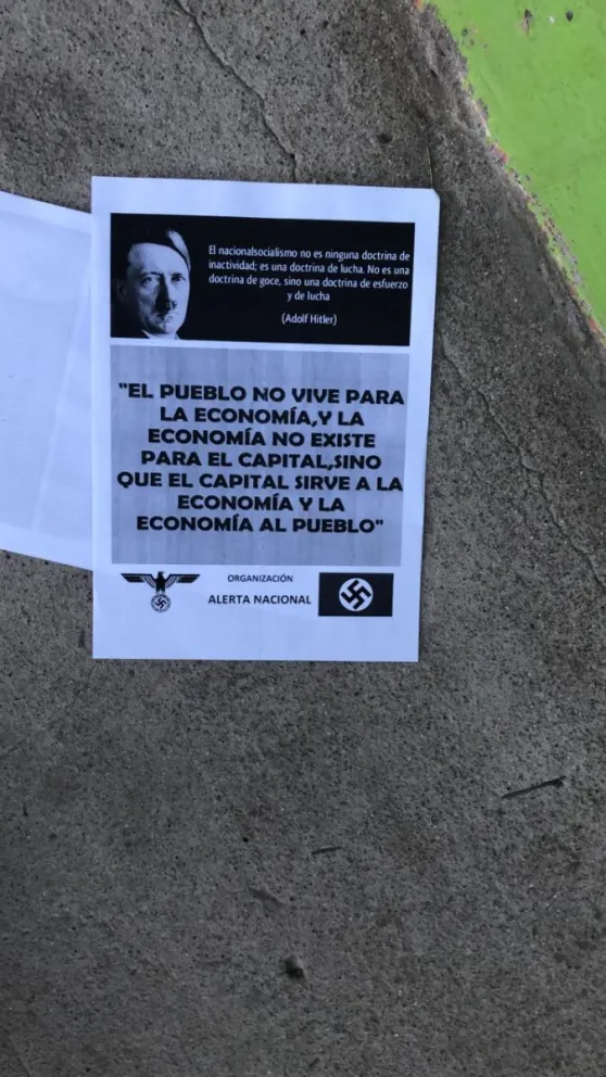 Escondidos bajo sombras, nazis de Viedma redoblan la apuesta con más panfletos