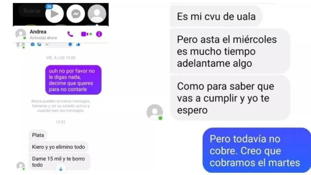 Intento de estafa: "Sabemos que engañás a tu señora, depositame 15 mil y no le mando las capturas de pantalla"