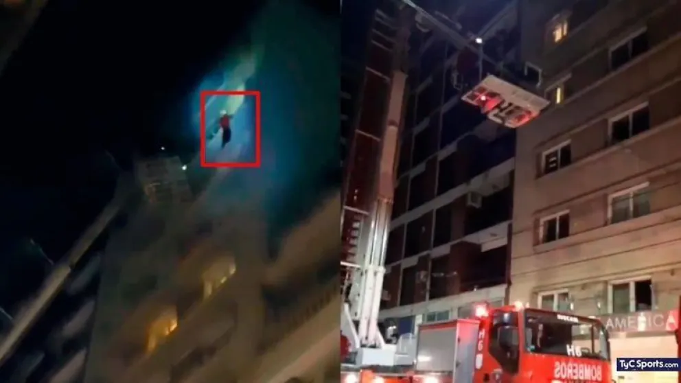 Así fue el dramático rescate del futbolista uruguayo colgado del piso 11 para escapar de un incendio