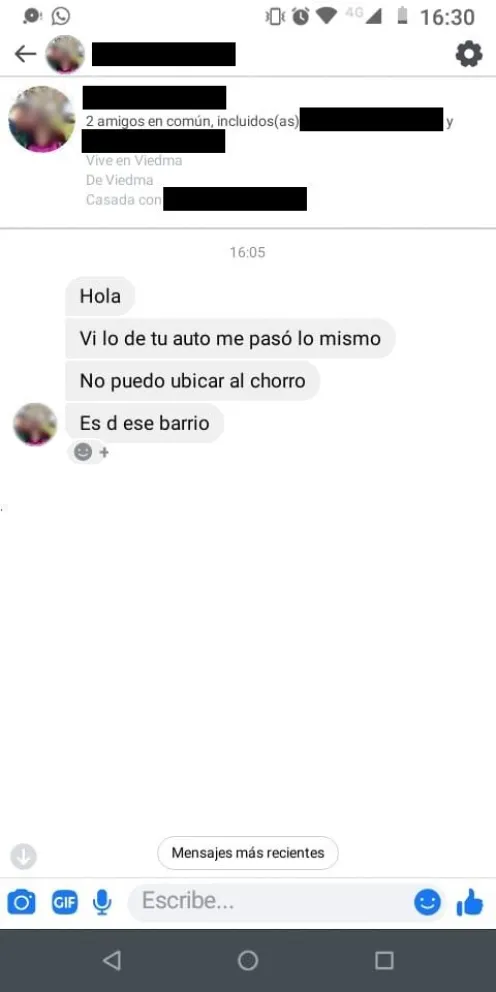 Hay capturas de pantalla que comprometen al ladrón de autos del Inalauquen