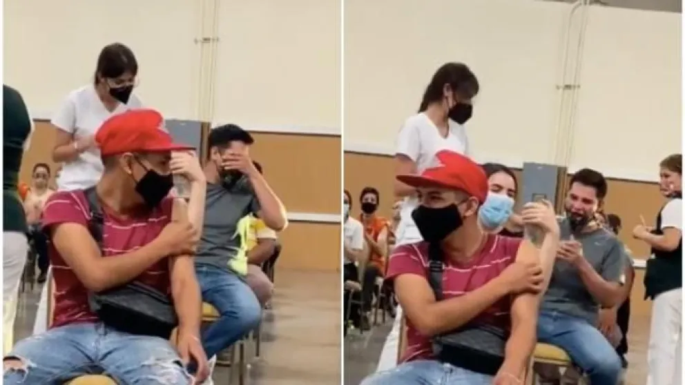A los gritos y risas: un joven con “terror” a las agujas se vacunó y se volvió viral