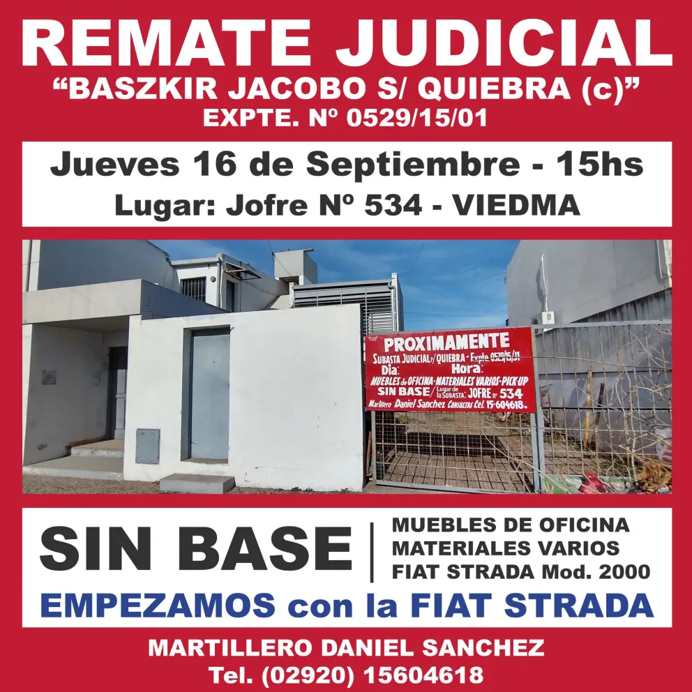 Remate masivo: BASZKIR JACOBO S/ QUIEBRA (c)