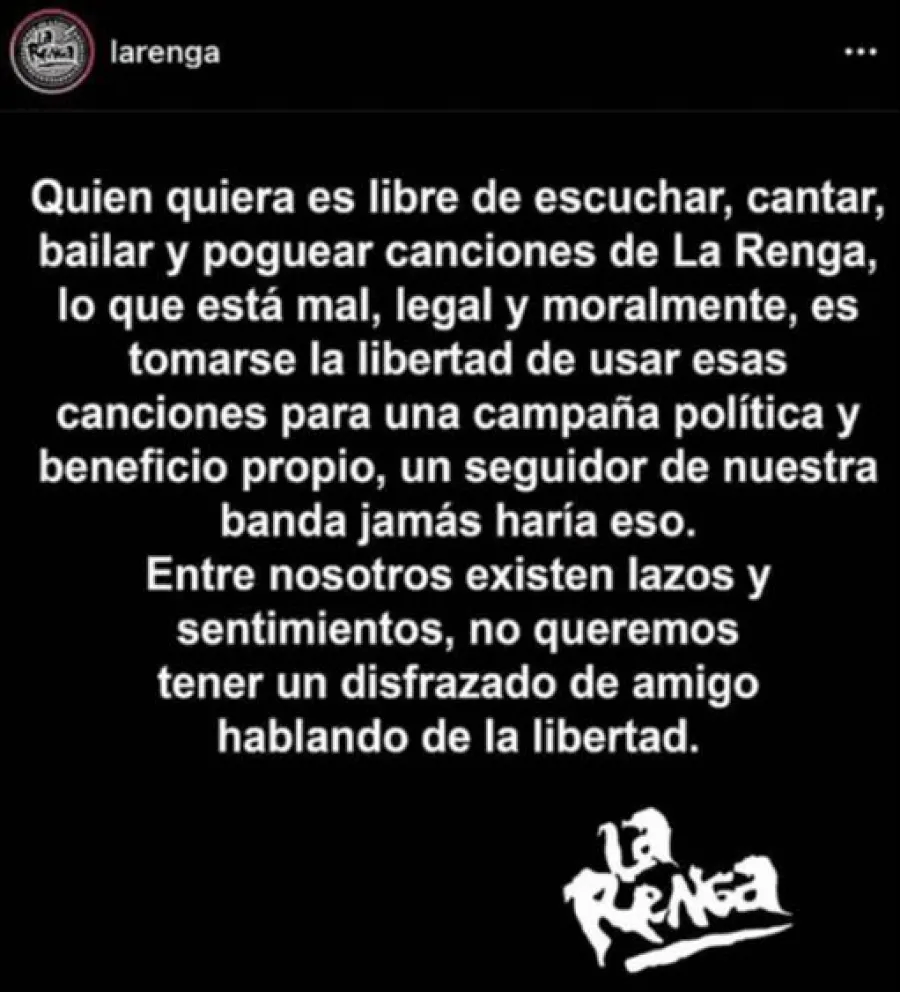 La Renga contra Javier Milei por el tema musical que usó para cierre de campaña
