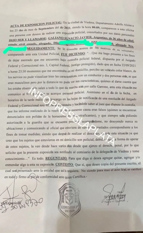 Galiano denunció que lo intentaron matar en Viedma 