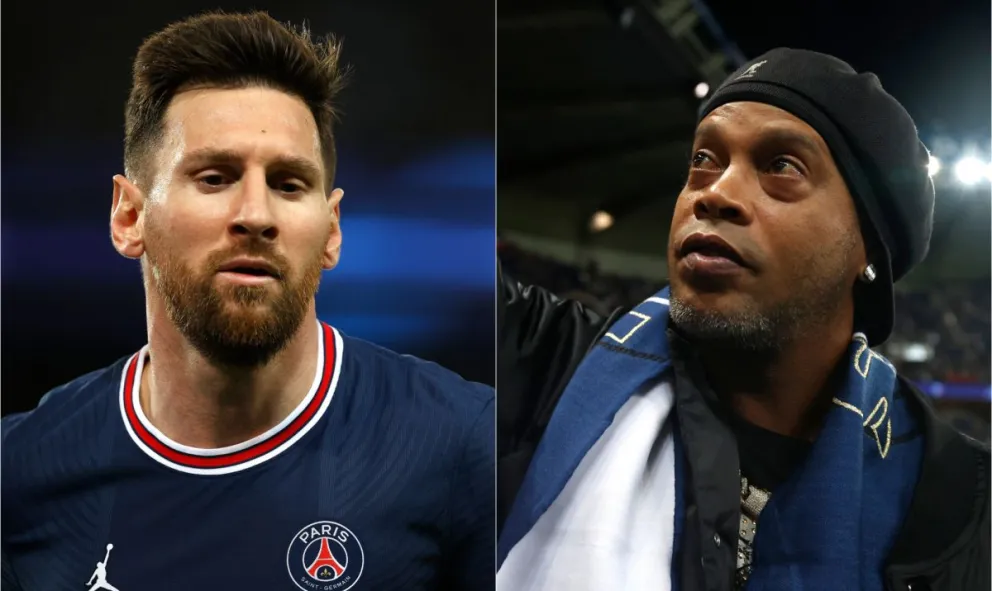 Video: Un abrazo lleno de magia y fútbol entre Messi y Ronaldinho en la previa de PSG-Leipzig