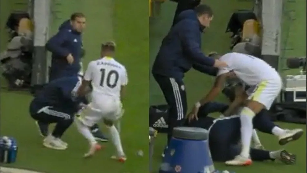 ¡Guarda con el Loco! Raphina se llevó puesto a Bielsa y el DT terminó en el piso