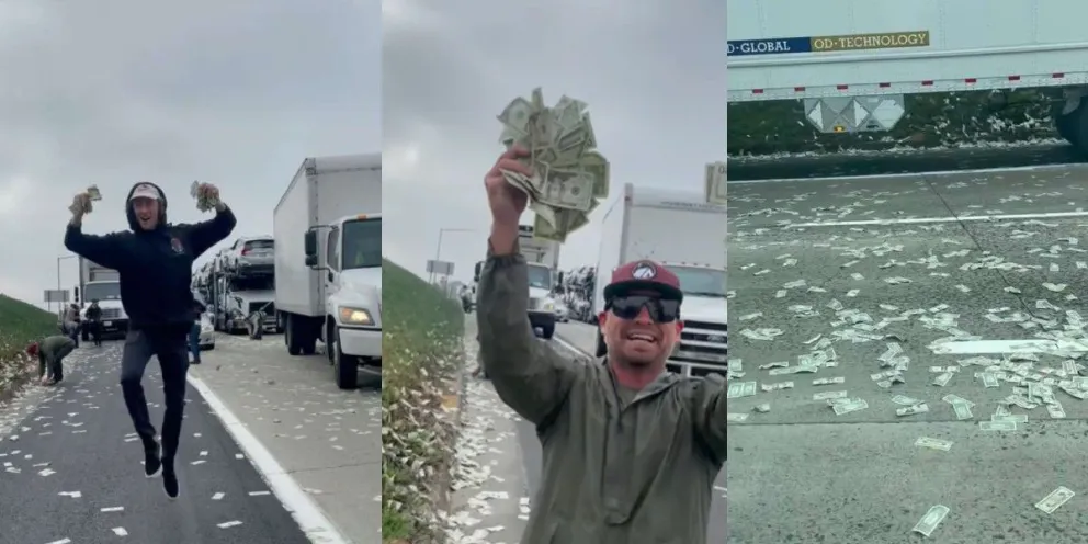 ¡Dólares para todos! Un camión de caudales perdió miles de billetes en una autopista y el video se hizo viral
