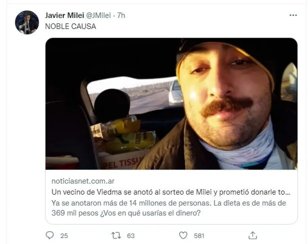 Milei compartió la historia de un viedmense y miles de personas se emocionaron